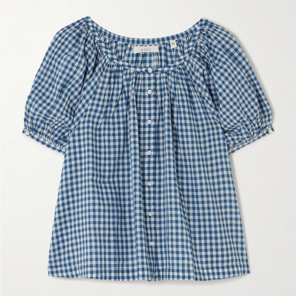 DÔEN June gathered gingham organic cotton blouse M